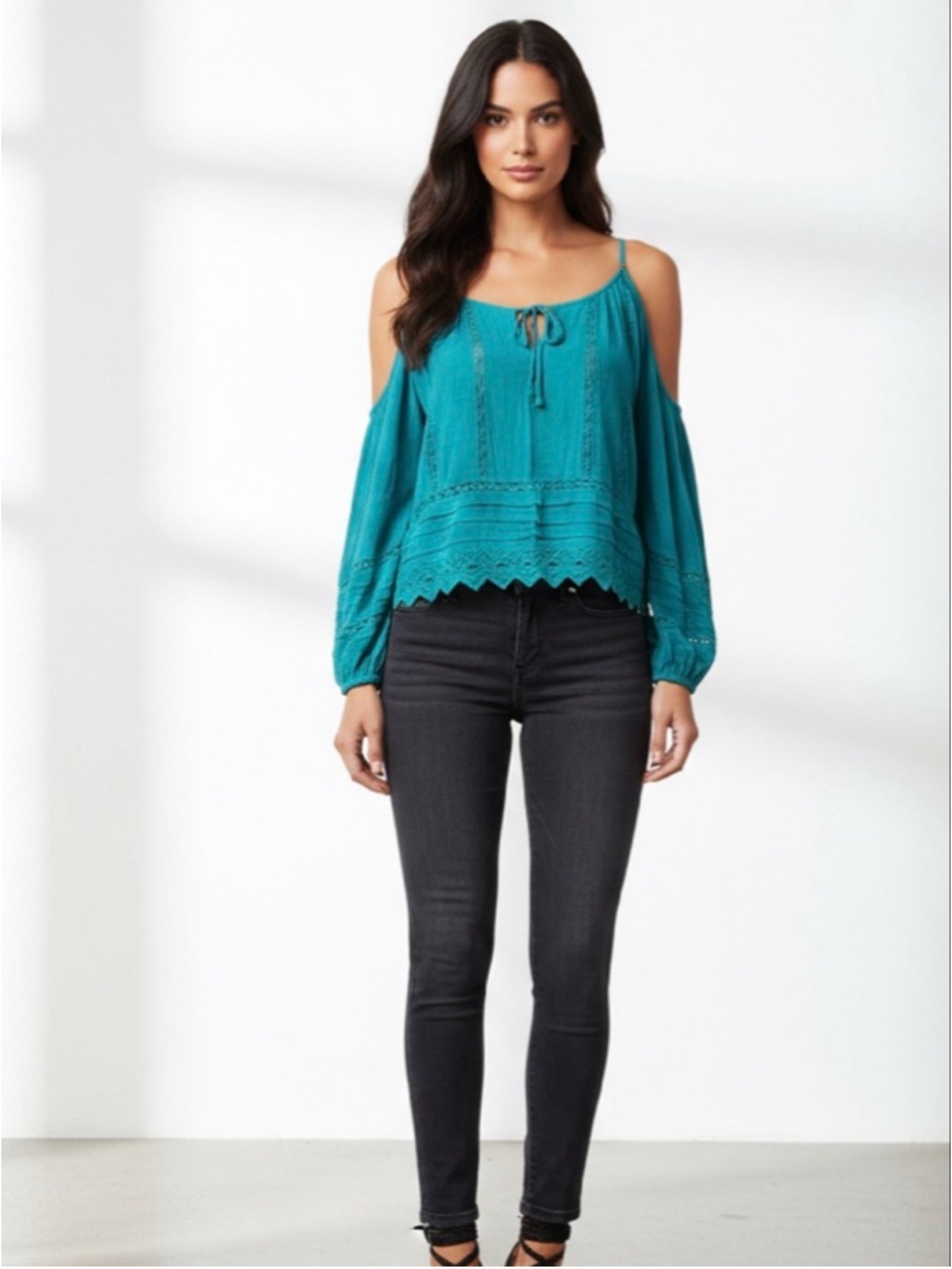 American Rag Cold-Shoulder Teal Blouse Size XL
